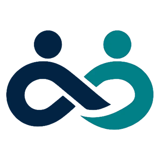 Het beeldmerk van ExtraKracht.nl: twee figuren, één in navy en één in teal, die samen een oneindige verbinding vormen